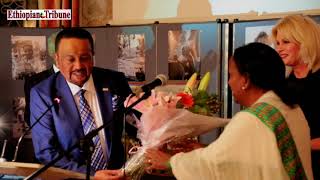 Joanna Lumley OBE talks with Mulugeta Asrate Kassa Ethiopian embassy official